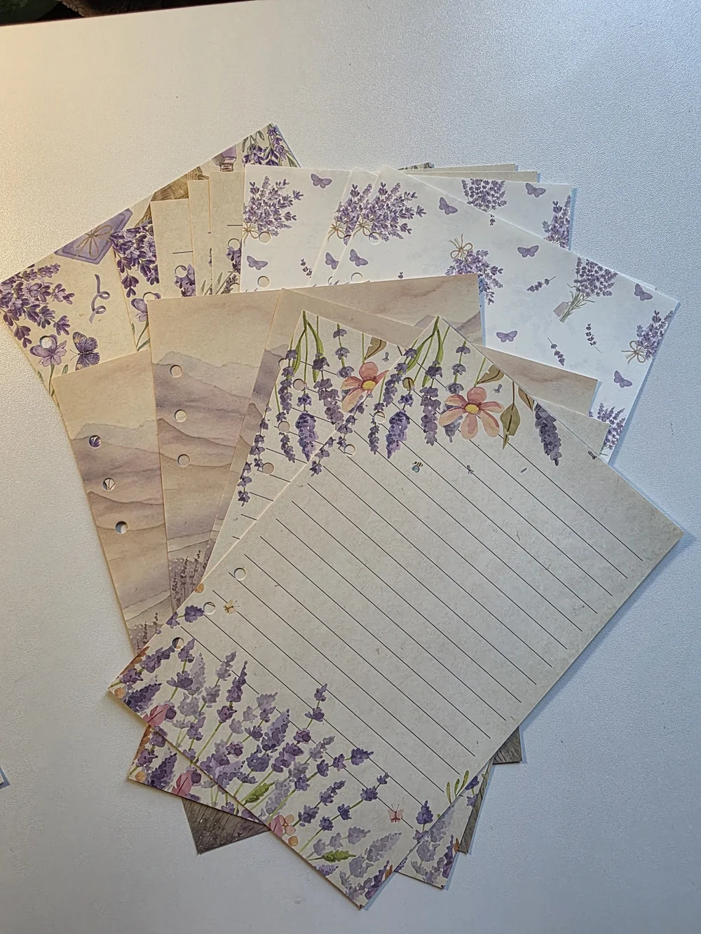 A5 Lavender Floral Lined Note Paper Set - Purple